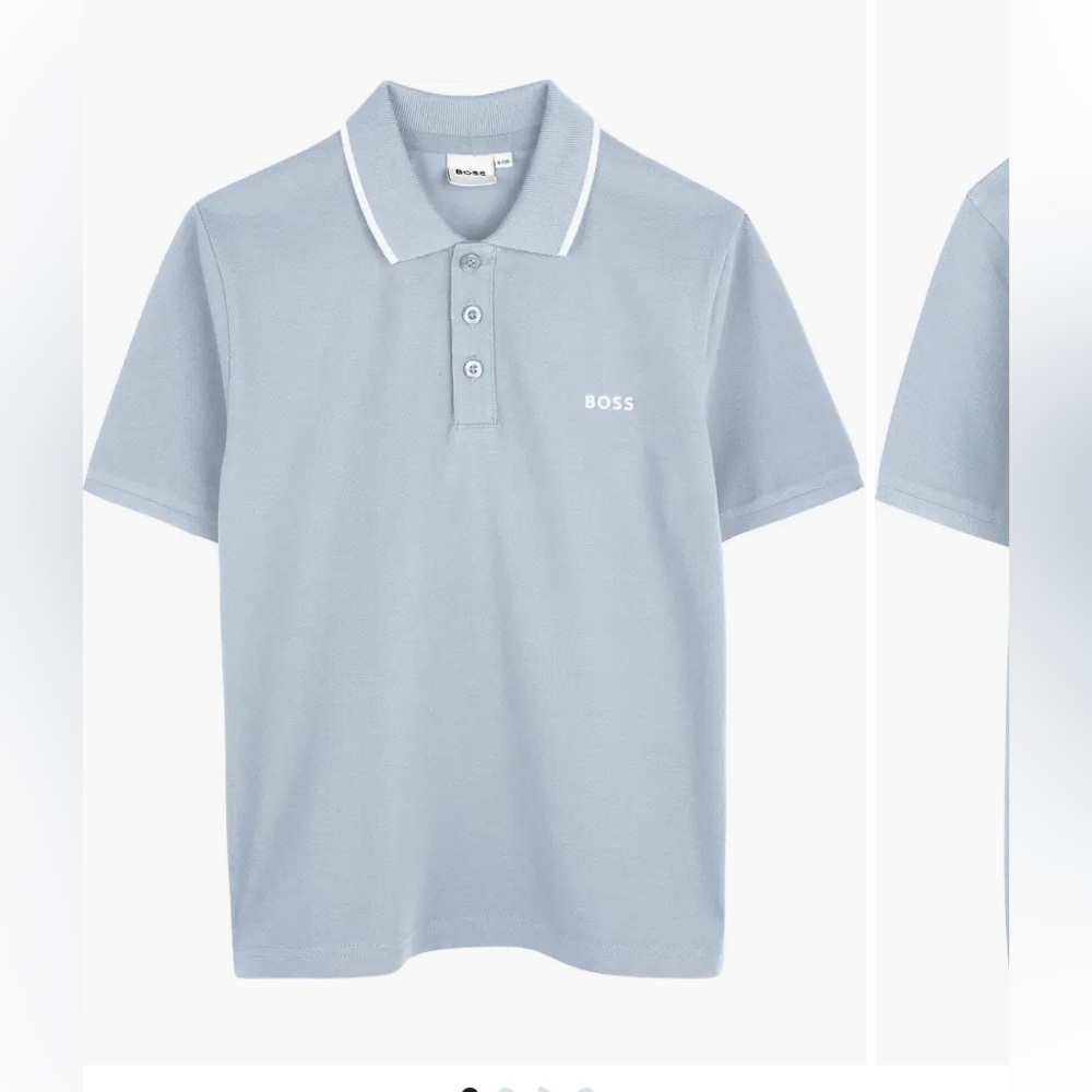 BOSS Pale Blue Polo with White Collar Trim